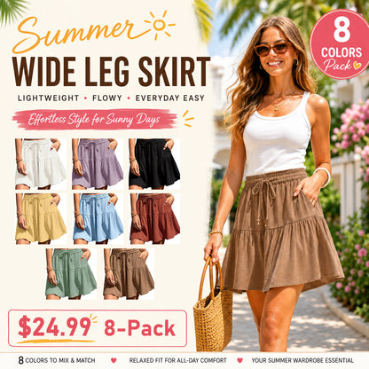 ☀️ Women's Linen Blend Wide Leg Culotte Shorts–Lightweight, Comfy & Flowy