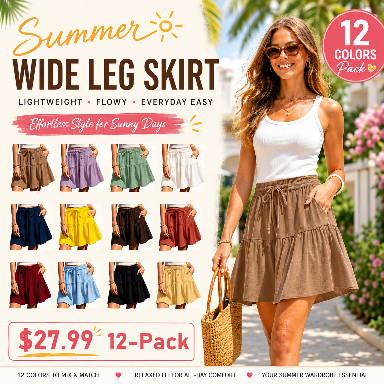 ☀️ Women's Linen Blend Wide Leg Culotte Shorts–Lightweight, Comfy & Flowy