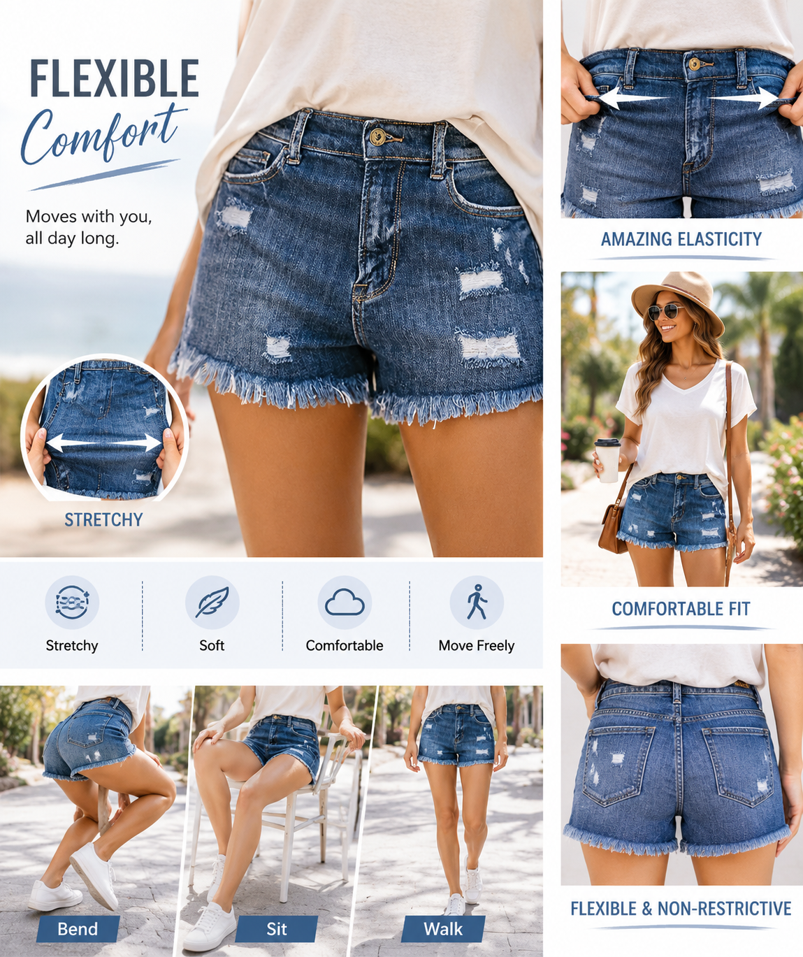 🔥Women's Casual Mid Rise Denim Shorts